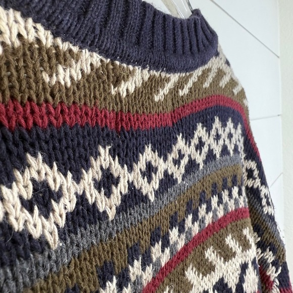 VTG Abercrombie & Fitch THE BIG SWEATER Men Large Fair Isle Knit Sweater Cotton - Picture 5 of 7